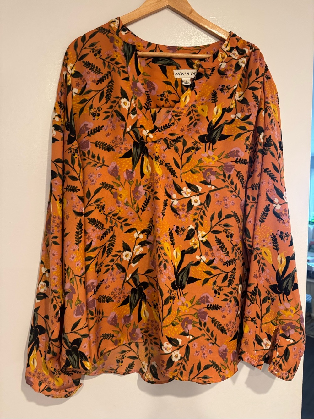 Ava & Viv Rust Floral V-Neck Tunic Top Plus Size 2X Boho